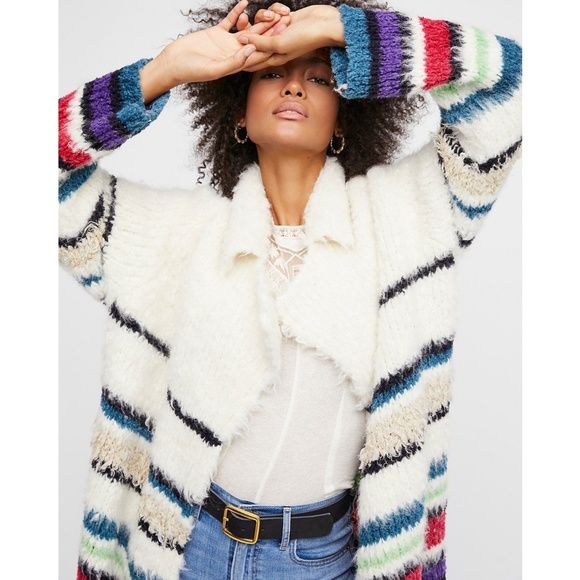 Free People Paint The Town Sweater Jacket Striped Knit Alpaca Blend Size XS NWT - Picture 4 of 16